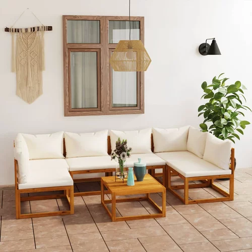  3057653 7 Piece Garden Lounge Set with Cushion Cream Solid Acacia Wood (2x311857+311859+311863)