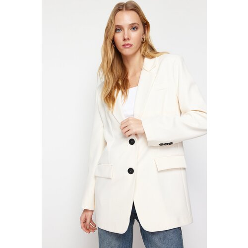 Trendyol Ecru Oversize Basic Woven Blazer Jacket Slike