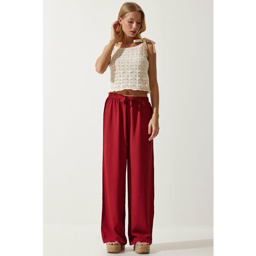 Happiness İstanbul Women's Burgundy Flowy Knitted Palazzo Trousers Slike