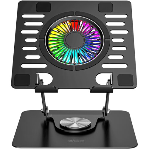 GEMBIRD EUROPE Postolje za notebook riser stand preklopivi rotirajuci, Addison AD-RC36 Steely 360 Degree Fan Fan Fan RGB Light Adjustable Black Metal 42029 Slike