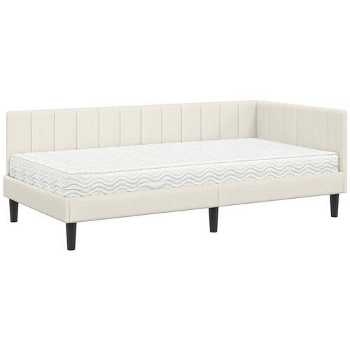 VidaXL Kotna postelja z vzmetnico z vzglavjem krema 100 x 200 cm Žamet, (5000075347) Slike