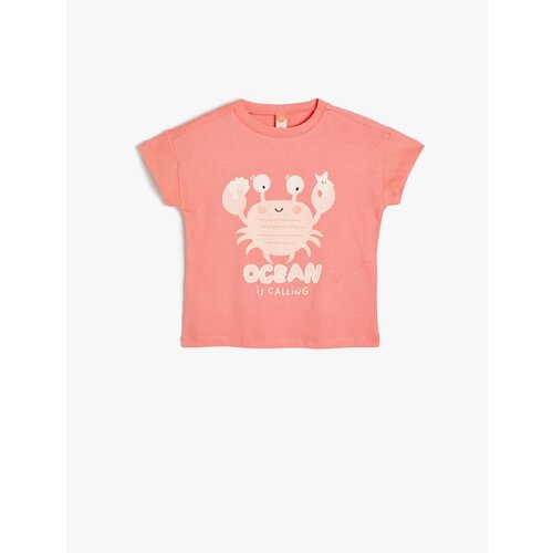 Koton T-Shirt Crab Print Detailed Short Sleeve Crew Neck Cene