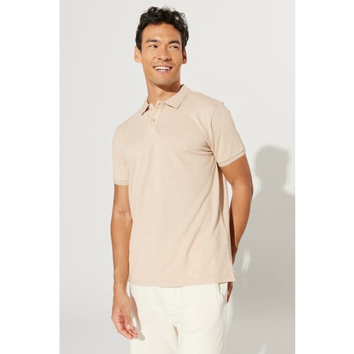 ALTINYILDIZ CLASSICS Men's Milk Brown-Ecru Slim Fit Slim Fit Polo Neck 100% Cotton Short Sleeved T-Shirt. Slike