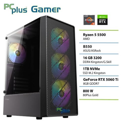 PCPLUS Gamer Ryzen 5 5500 16GB 1TB SSD RTX 5060Ti 8GB gaming namizni računalnik Cene