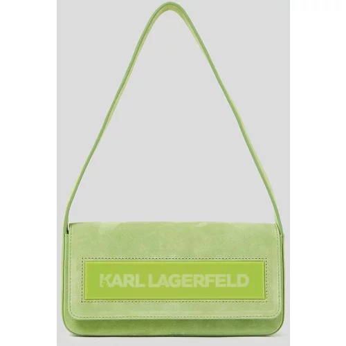 Karl Lagerfeld Torbica iz semiša ICON K MD FLAP SHB SUEDE zelena barva