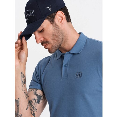Ombre BASIC men&amp;#039;s single color pique knit polo shirt - blue Slike