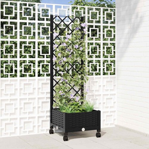  Vrtni saksija s re&amp;scaron;etkom i kotačima Crna 40 x 40 x 131 5 cm PP - Crna 40 x 40 x 121 5 cm s kotačima Slike