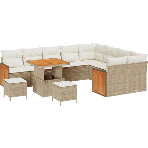 VidaXL 12-dijelni vrtni set sofa s jastučićima Bež Poly ratan akacija Slike