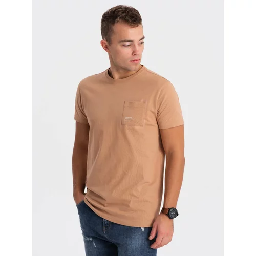 Ombre Men's cotton t-shirt with pocket - light brown