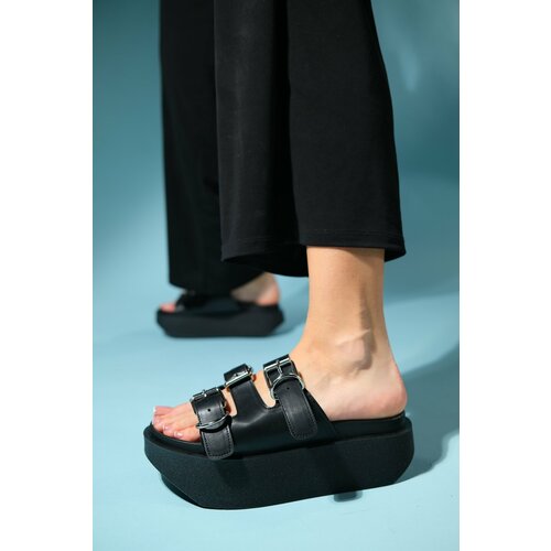 LuviShoes OLAVA Black Buckle Women's Thick Soled Slippers Cene