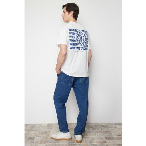 Trendyol Ecru Men's Plus Size Comfortable 100% Cotton Relaxed/Comfortable Fit T-shirt Slike