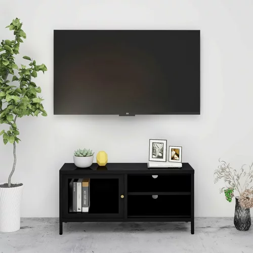 TV ormarić crni 90 x 30 x 44 cm od čelika i stakla