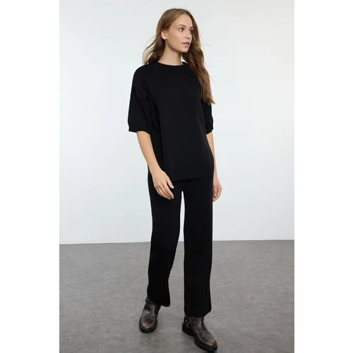 Trendyol Black Basic Short Sleeve T-Shirt Look Knitwear Bottom-Top Set