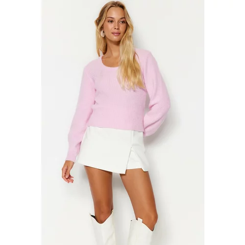 Trendyol Pink Crop V-Neck Knitwear Sweater
