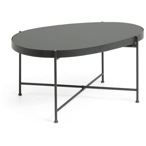 Kave Home Črna mizica s stekleno mizno plo&amp;scaron;čo 55x82 cm Marlet &amp;ndash; Slike