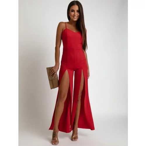 Fasardi Red summer jumpsuit with slits