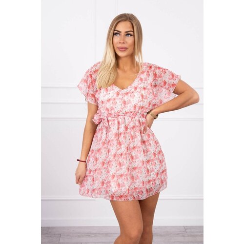 Kesi Floral dress with tie at the waist powder pink Slike
