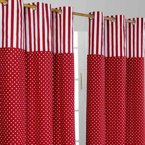 HOMESCAPES Polka Dots Red Ready Made Eyelet zavese par, 137x228 cm Drop, (20749527)