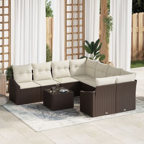 VidaXL set vrtnih sofa od 9 komada s jastučićima smeđi poli ratan Slike