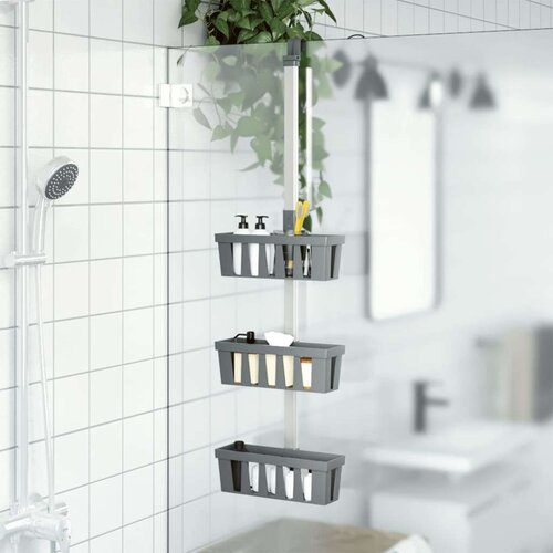 vidaXL Obe&scaron;alna polica za prho 30x15x(67-105) cm aluminij Cene