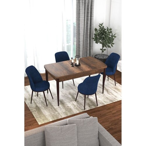 Hanah home trpezarijski set Via, sto na razvlačenje i 4 stolice, ploča u dekoru drveta Baroque, teget tkanina Jerry Cene