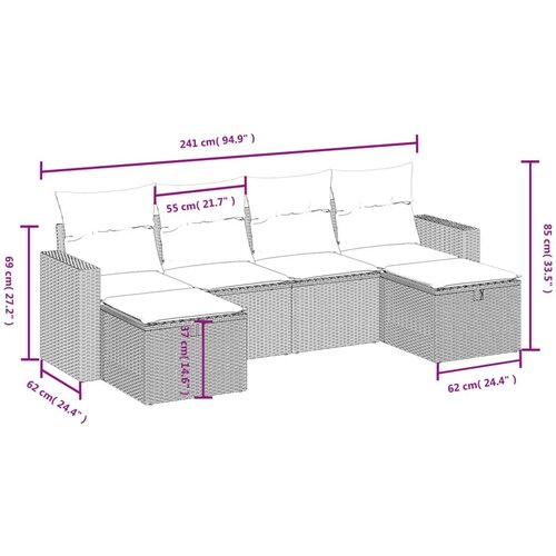  6-dijelni set vrtnih sofa od poliratana s jastucima svjetlosivi Slike