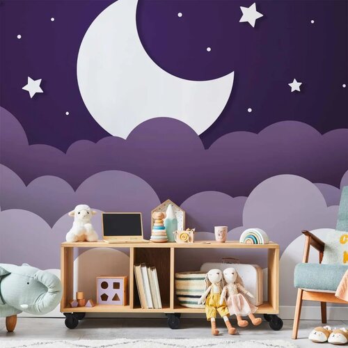 Foto tapeta - Moon dream - clouds in a purple sky with stars for children 200x140 Standard Cene