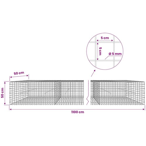  Gabion s 5 mm žicom i mrežom 5x5 cm 1100x50x50 cm Slike