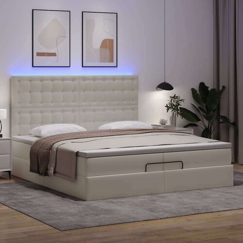 vidaXL Otomanski posteljni okvir z vzmetnicami bel 200x200cm um. usnje Cene