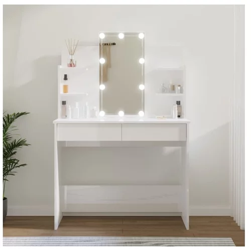 vidaXL toaletna mizica z led lučkami visok sijaj bela 96x40x142 cm