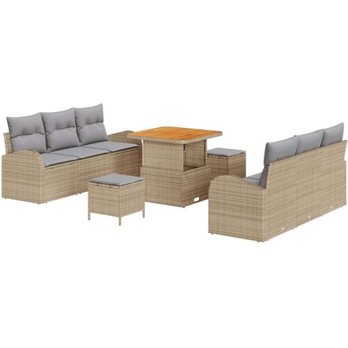  9-delni vrtni sofa set z blazinami bež poli ratan akacija Cene