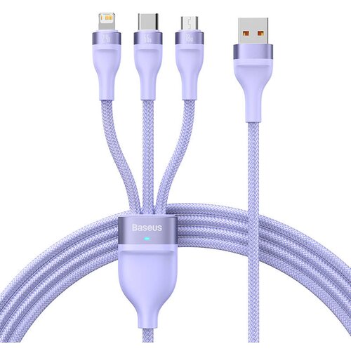 Baseus 3v1 usb kabel flash ii series, usb-c + micro usb + lightning, 66 w, 1,2 m (vijoličen), (20636249) Slike