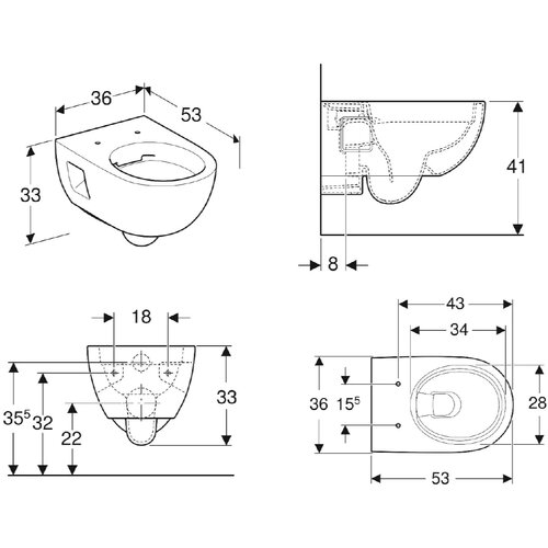 Geberit selnova set konzolne WC &amp;scaron;olje Rimfree vidljivo kačenje sa WC daskom 501.750.00.1 Slike