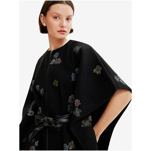 Desigual Black Threadflor Milan Womens Patterned Poncho - Women Cene