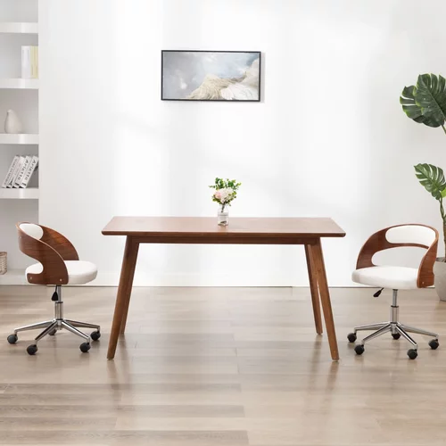 vidaXL Vrtljiv jedilni stol bel ukrivljen les in umetno usnje
