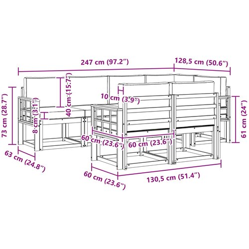  Set vanjskih sofa 7 kom. Bijela i krem Poliester Smeđa 247 x 128,5 x 73 cm Slike