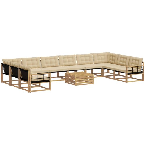 vidaXL Zunanja garnitura za sedenje z blazino 11 pcs Bela in bež, (5000281907) Cene