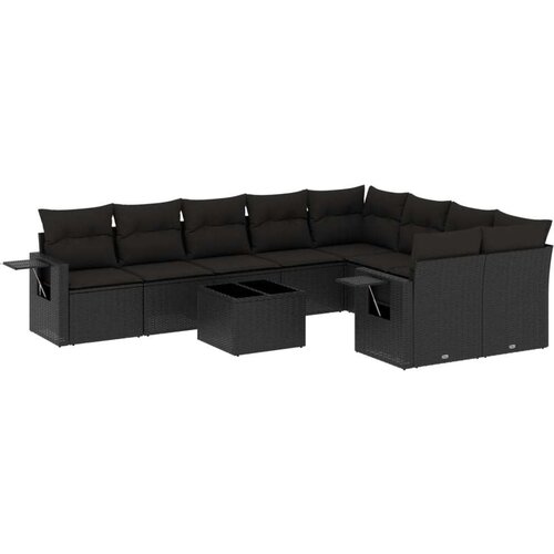 VidaXL 10-dijelni set vrtnih sofa s jastucima crni od poliratana Slike
