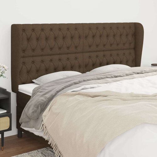  Vzglavje z u&amp;scaron;esi temno rjavo 183x23x118/128 cm blago, (20936280) Slike