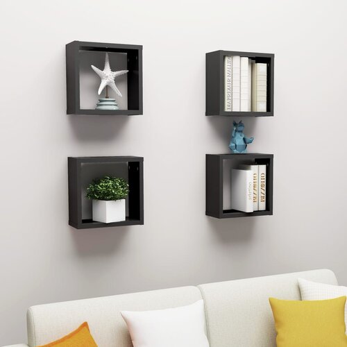 VidaXL kockaste zidne police 4 kom crne 30 x 15 x 30 cm Slike