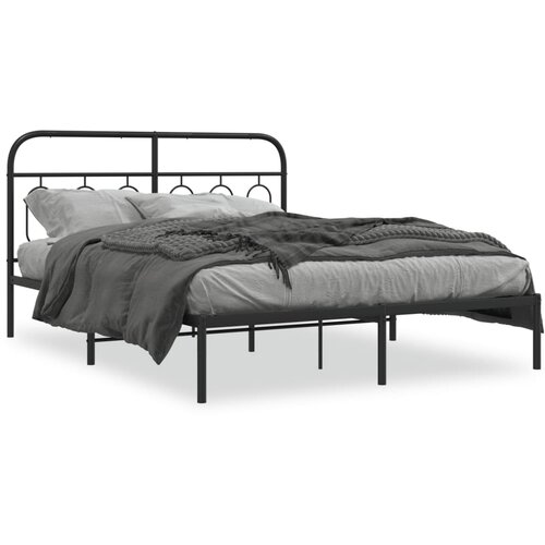 vidaXL Kovinski posteljni okvir z vzglavjem črn 135x190 cm Cene
