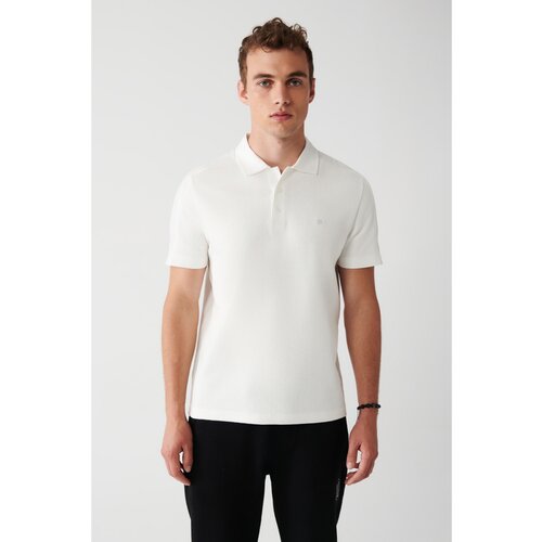 Avva Men's White 100% Cotton Jacquard Woven Detailed Standard Fit Regular Fit Polo Neck T-shirt Slike