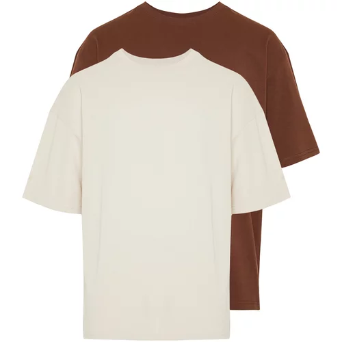 Trendyol Brown-Stone Men's Oversize 2-Pack Basic 100% Cotton T-Shirt