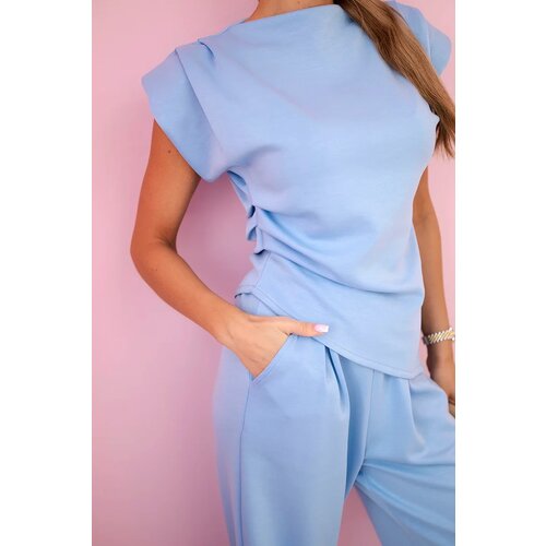 Kesi Włoski Set asymmetrical blouse + pants blue Cene