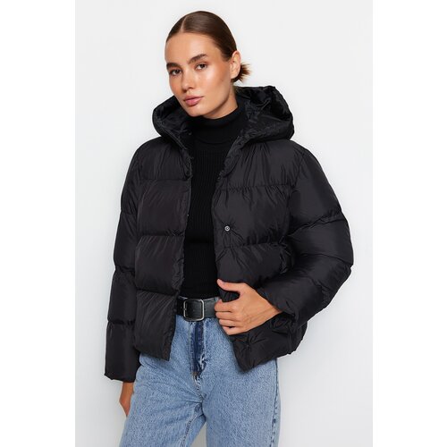Trendyol Black Oversize Hooded Water Repellent Inflatable Coat Slike