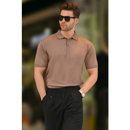 Madmext Brown Men's Polo Neck Plain T-Shirt 6882 Slike