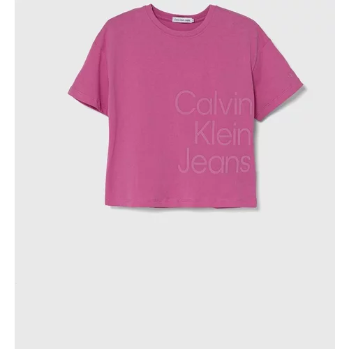 Calvin Klein Jeans Otroška bombažna kratka majica roza barva