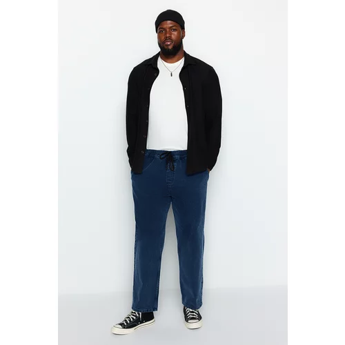 Trendyol Men's Navy Blue Wide Cut Plus Size Jeans Jeans with Elastic Waist.