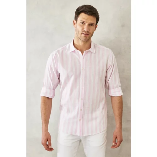 Altinyildiz classics Men's White-Pink Comfort Fit Comfy Cut 100% Cotton Classic Collar Shirt.