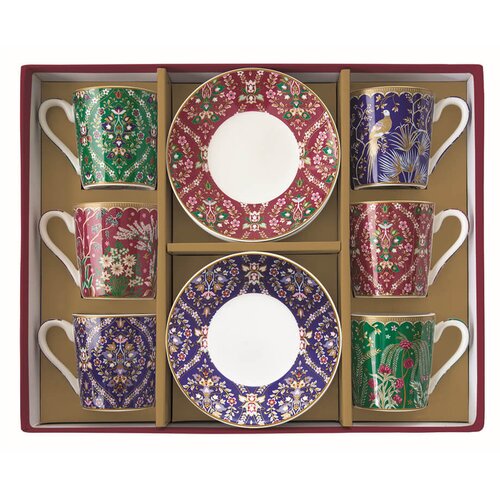 Easy Life Set skodelica za črno kavo s podstavkom Eclectic Chic 100ml / 6kos / porcelan, les, (5000199448) Cene